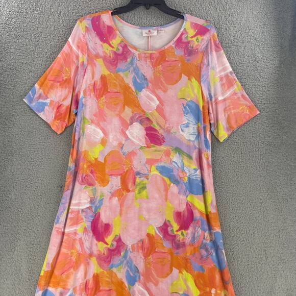Quaker Factory Womens Floral Colorful Dress Maxi Sz XL Long Rayon Stretch Flowy - Picture 13 of 15